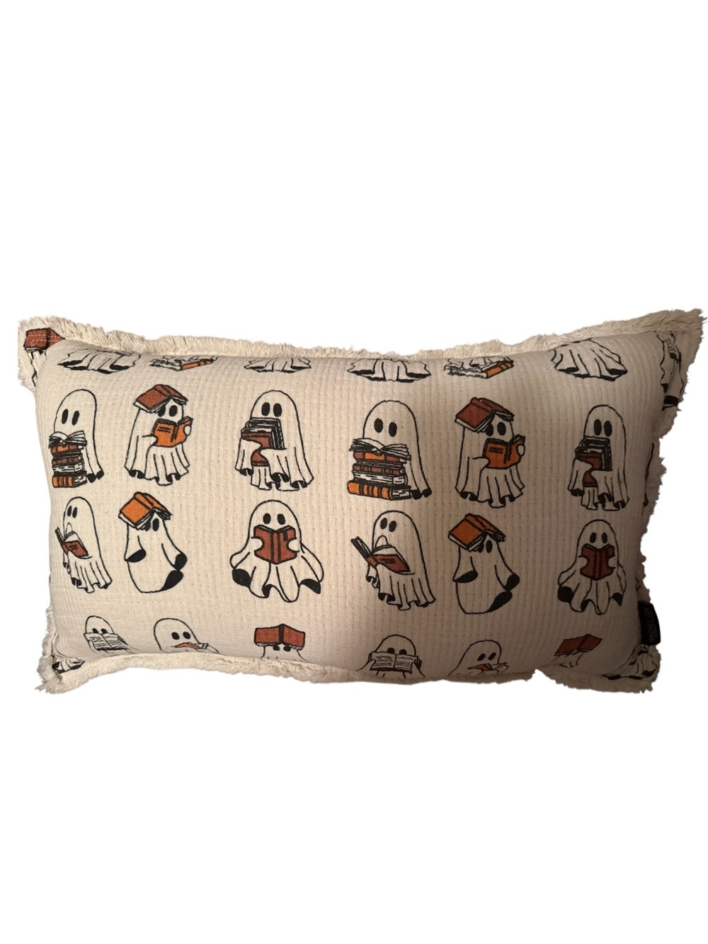 Viral Rachel Zoe Marshalls Cream Halloween Ghosts Reading Pattern Throw Pillow